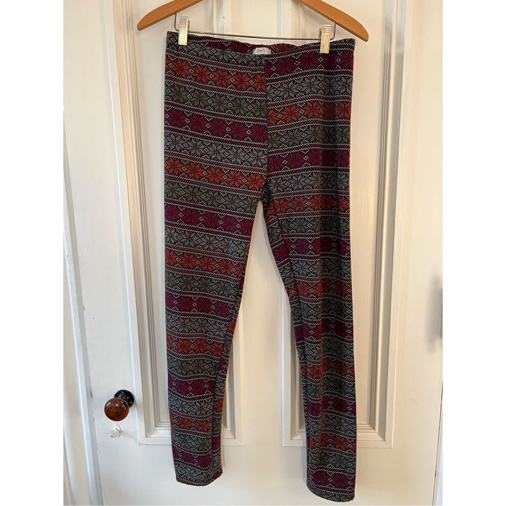 PoofΒ multicolor snowflake pattern insulated red black gray leggingsβM/L